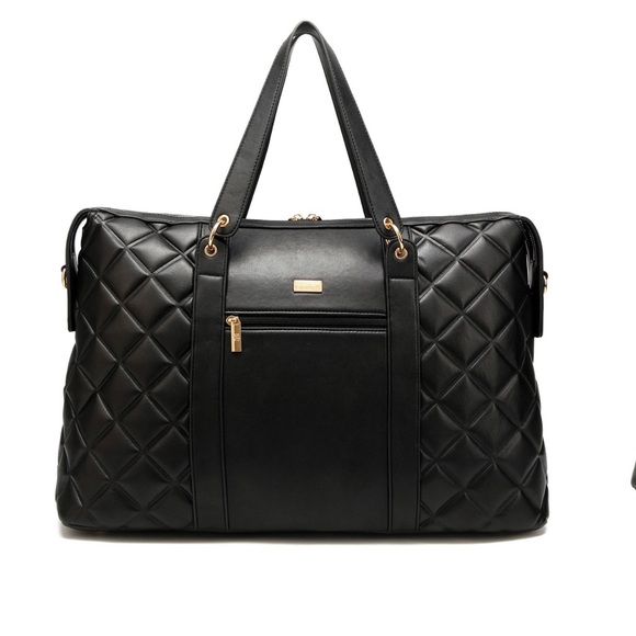 Badgley Mischka Black Quilted Travel Bag with Gold Accents NWT - Picture 4 of 10